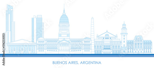 Outline Skyline panorama of city of Buenos Aires, Argentina - vector illustration