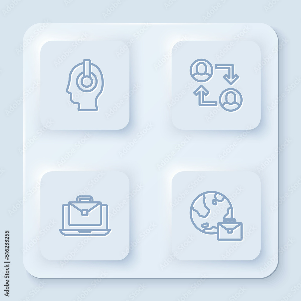 Set line Freelancer, Project team base, Online working and . White square button. Vector Set line Freelancer, Project team base, Online working and . White square button. Vector