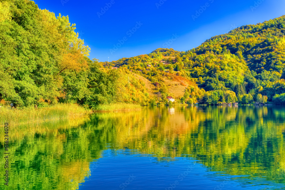 Great Pliva lake landscape during sunny autumn day. Great Pliva lake landscape during sunny autumn day.