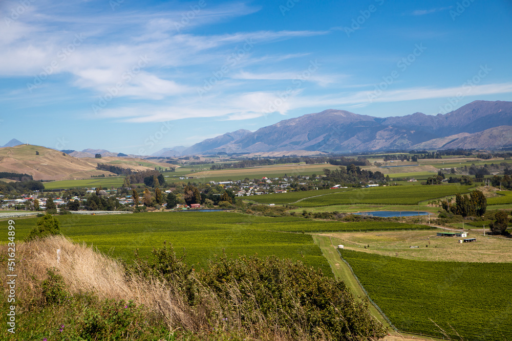 The view of Seddon township and surrounding valley from above, Marlborough, New Zealand