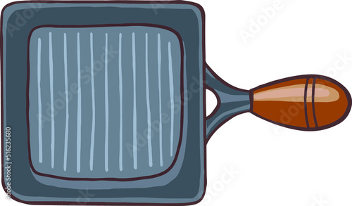 Grill pan for meat, fish and cauliflower steak vector illustration