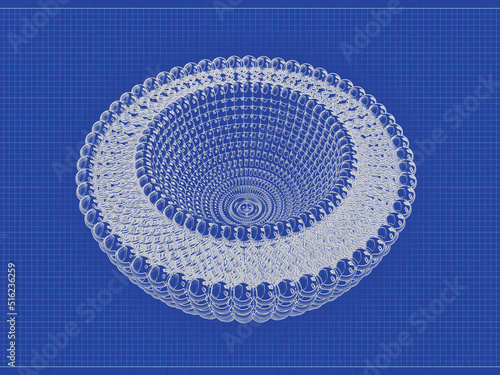 Medical 3D rendering illustration of liposomes bi-layer structure blueprint engineering drawing style