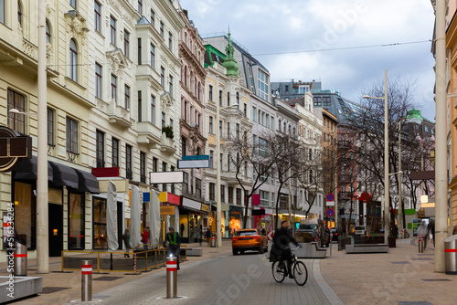 Photography Winter street at daytime in Vienna, Austria. Capital city street.