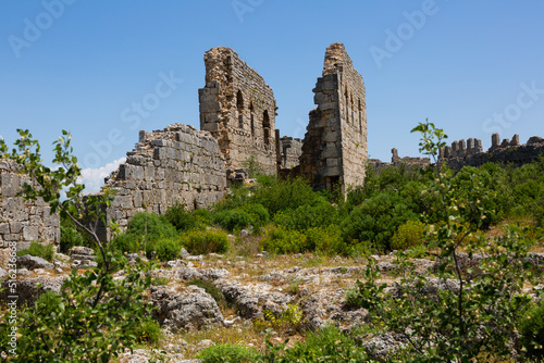 Picturesque view of ruins of Byzantine-era Sillyon fortress and city, southern Turkiye © JackF