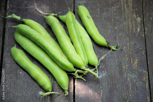 freshly picked green ripe fava beans