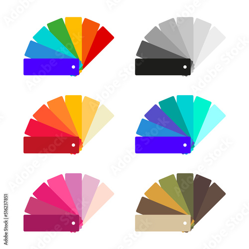 Six different color fans set. Flat vector illustration isolated on white background.