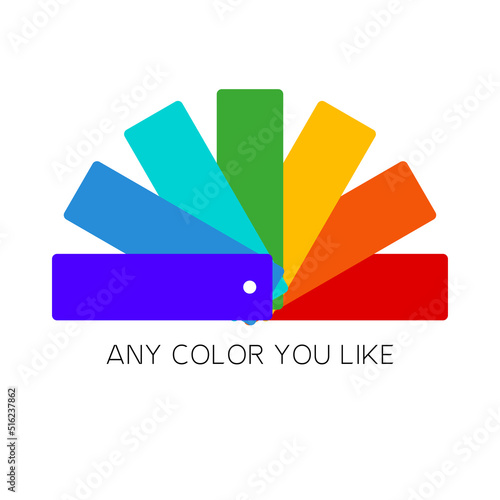 Color palette fan. Emblem template. Any color you like slogan. Flat vector illustration isolated on white background.