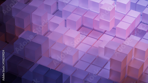 Violet and Orange, Translucent Blocks Neatly Constructed to create a Contemporary Tech Background. 3D Render. photo