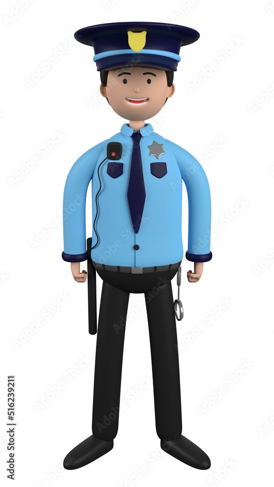 Character person illustration about police. 3D illustration. 3D rendering.