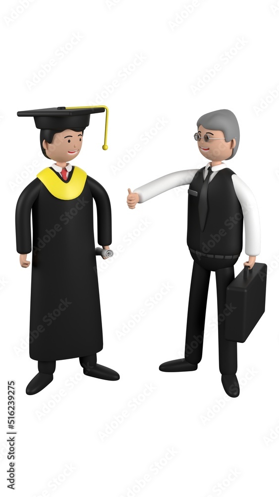 Character person illustration about teachers are very proud of the graduation of their student. 3D illustration. 3D rendering.