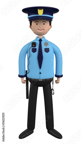 Character person illustration about police. 3D illustration. 3D rendering.