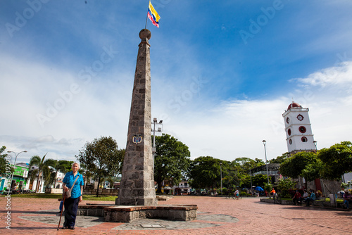 Senior woman at the Jose Celestino Mutis square in Mariquita in Colombia photo