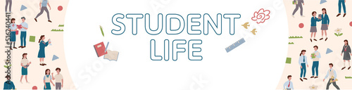 制服の学生のバナーイラスト Student motifs banner illustrations.