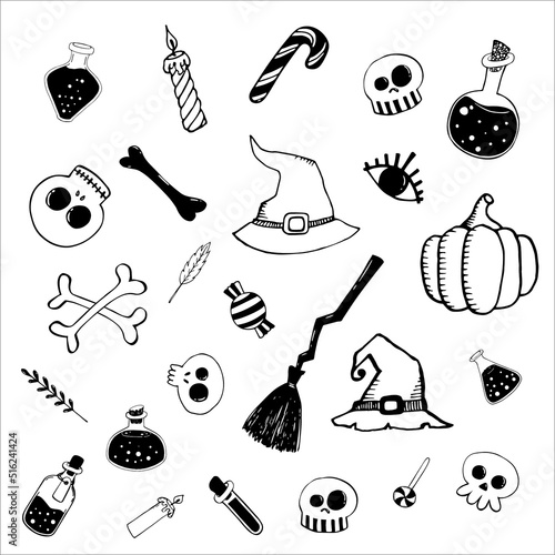 Set of  Halloween elements, objects and icones.