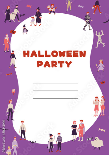 ハロウィンの仮装をした人物のイラスト素材 A4 Halloween dress up people motifs vector illustrations.