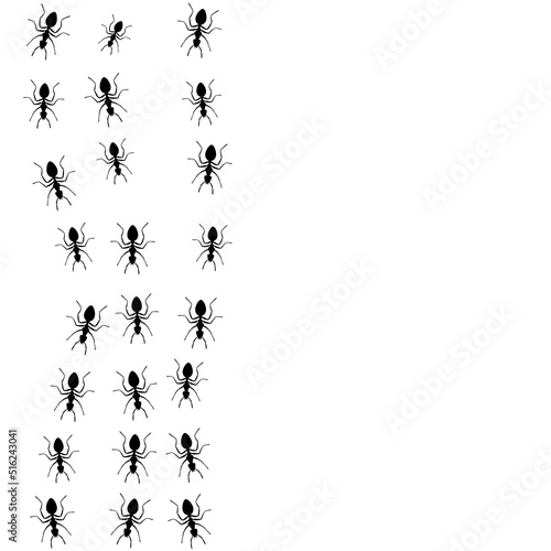 Ants trail set, lines of working ants on white background. Groups of insect marching or walking down the road. Insect colony, control disinfection, vector illustration