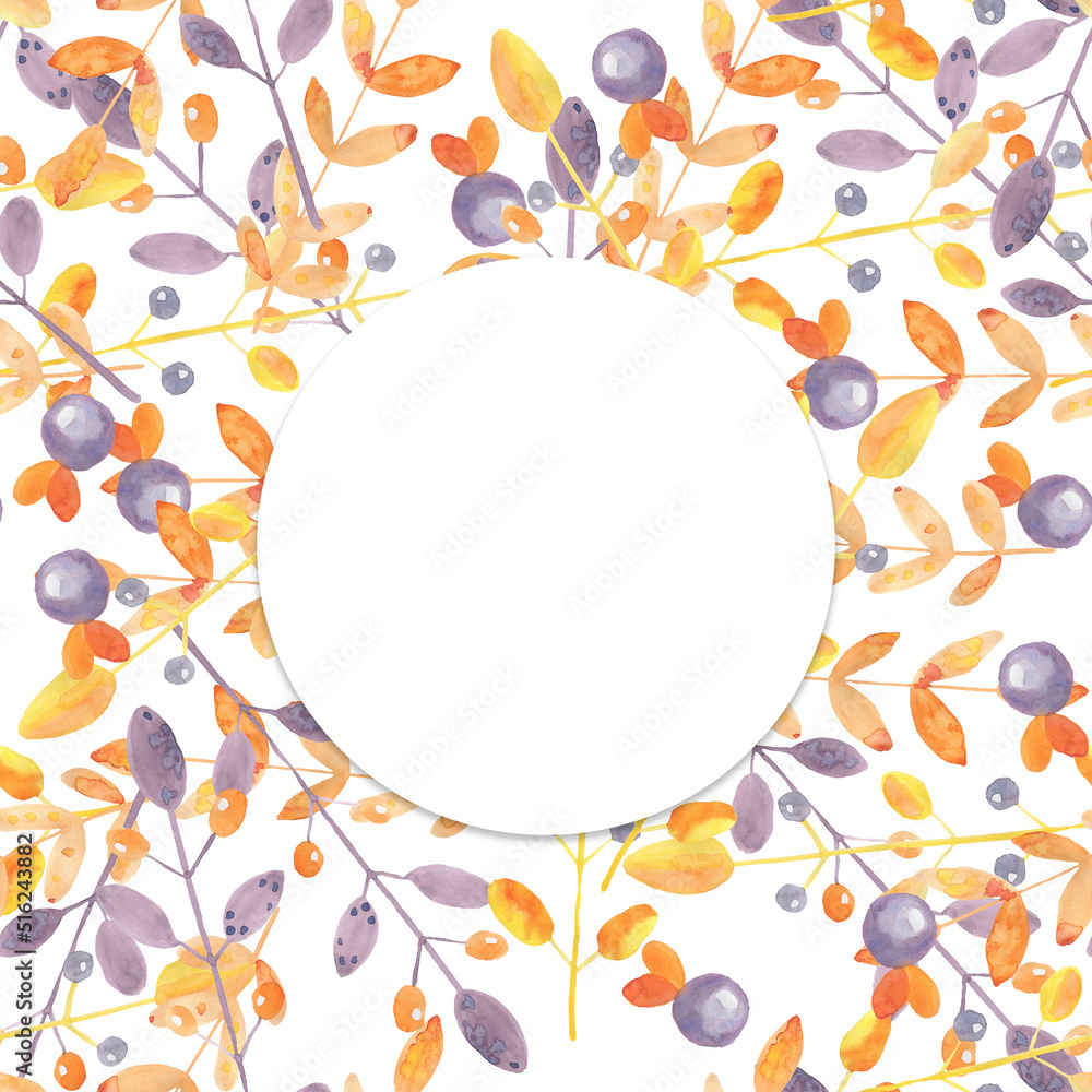 watercolor elegant autumn leaves and branches horizontal elongated banner for social networks square
