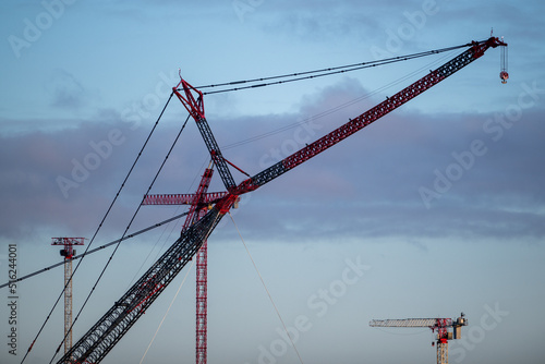 Placentia, Newfoundland, Canada-August 2022: A massive ALE SK350 crane, one of the largest land-based cranes in the world, on site at the West White Rose Project at the Argentia Industrial Park. photo