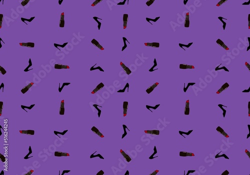 Woman seamless shoes and lipstick pattern for wrapping paper and clothes print and notebooks and shops and hobbies © Tetiana