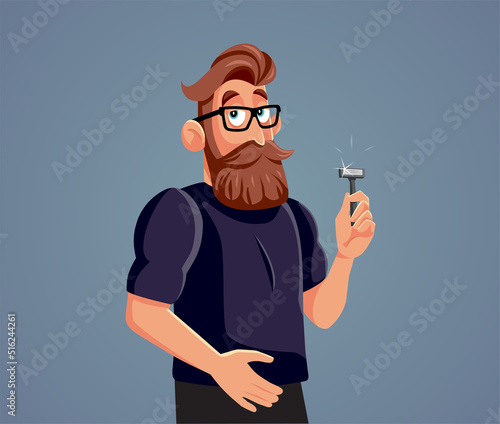 Handsome Man Holding Shaving Razor Vector Cartoon Illustration. Attractive guy changing his looks by facial hair shave
