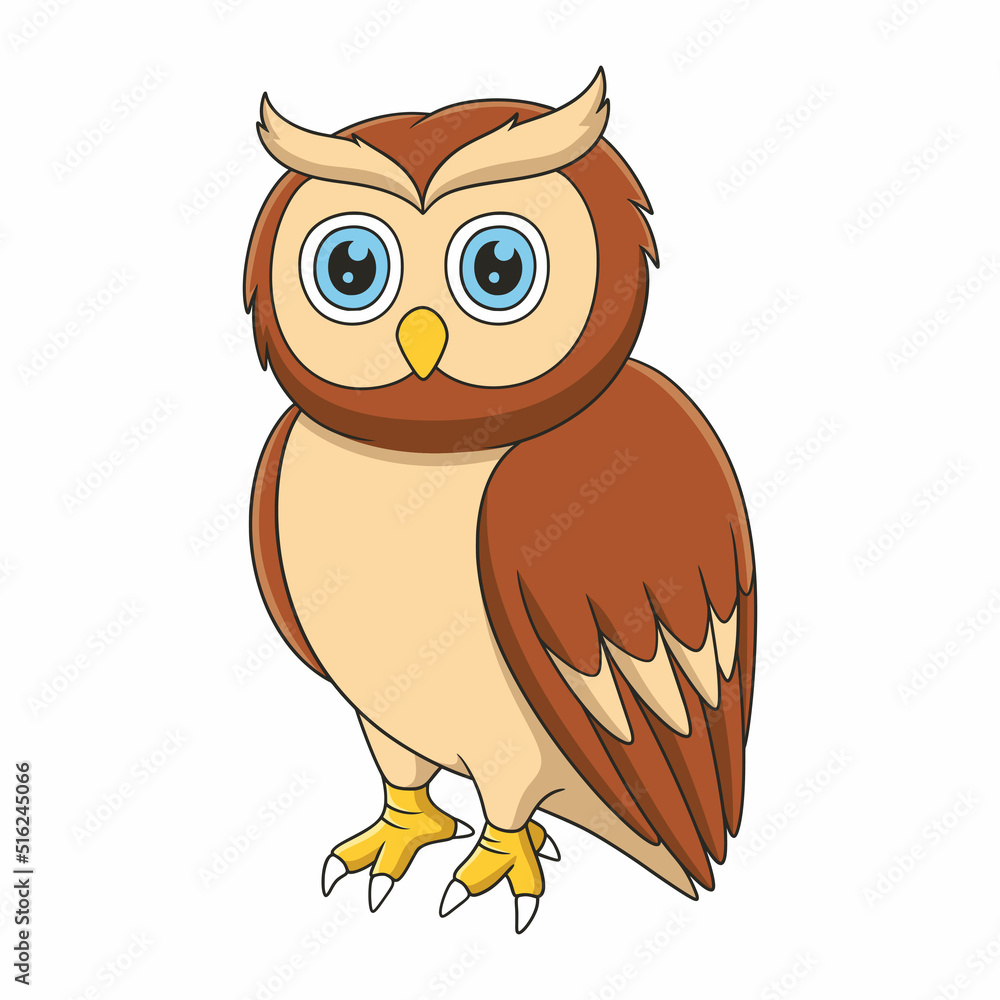 cartoon illustration an owl perched coolly on a fallen tree trunk in the middle of the forest cartoon illustration an owl perched coolly on a fallen tree trunk in the middle of the forest