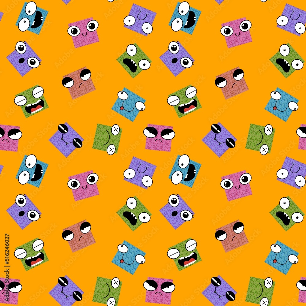Square monsters seamless cartoon kids pattern for clothes print and wrapping paper and accessories and school Square monsters seamless cartoon kids pattern for clothes print and wrapping paper and accessories and school