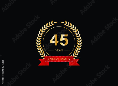 45th anniversary celebration with gold glitter color and white background. Vector design for celebrations, invitation cards and greeting cards. eps 10.