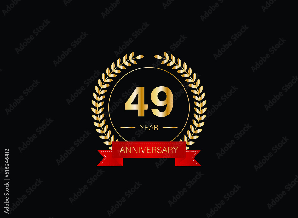 Fototapeta premium 49th anniversary celebration with gold glitter color and white background. Vector design for celebrations, invitation cards and greeting cards. eps 10.