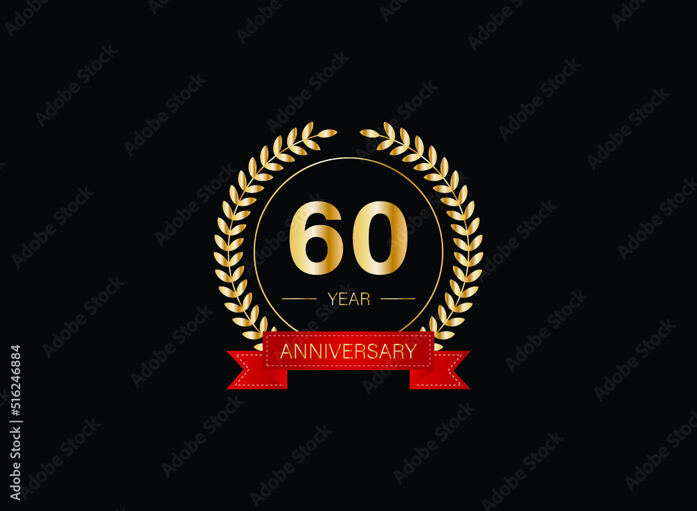 Fototapeta premium 60th anniversary celebration with gold glitter color and white background. Vector design for celebrations, invitation cards and greeting cards. eps 10.