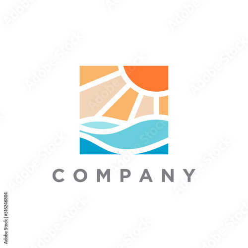 Modern summer beach logo template illustration design