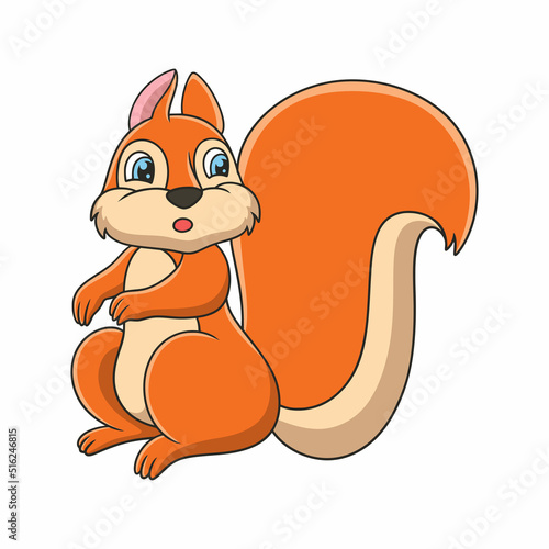 cartoon illustration a squirrel sitting on a fallen tree trunk above a river with a beautiful view