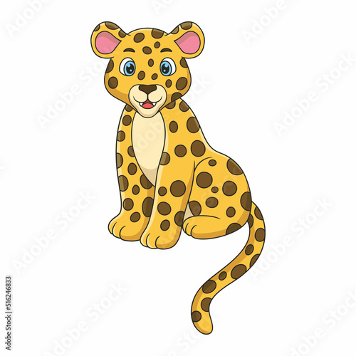 cartoon illustration the leopard is sitting proudly on a big and tall tree trunk to watch its prey from above