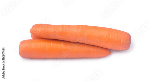 Top view of three orange carrots vegetable in stack isolated on white background with clipping path