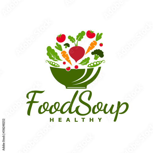 Home kitchen logo with vegetable bowl and Cooking with healthy, nutritious food