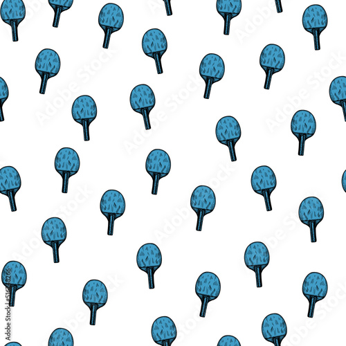 Ping pong racket sketch seamless pattern. Vintage sport elements for table tennis hand drawn style.