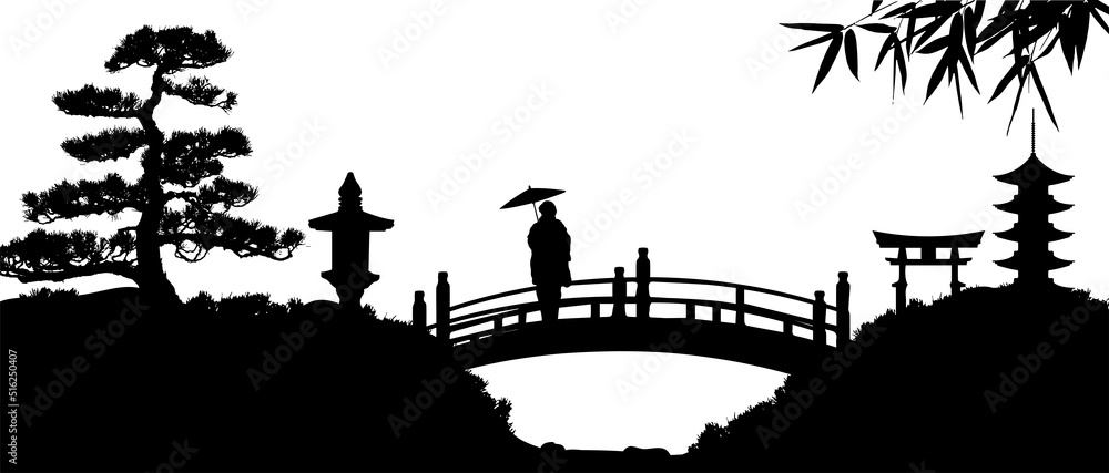 © barks - Japanese garden silhouette vector illustration