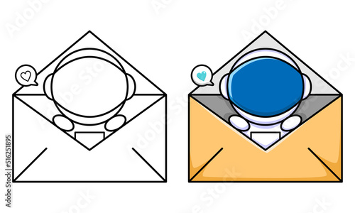 cute astronaut in email coloring page for kids