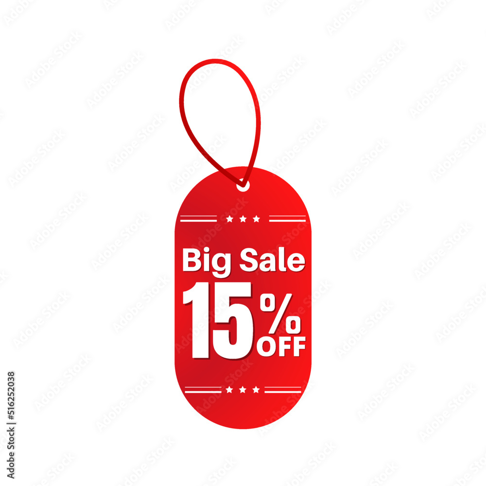 15% off, Big sale. Red Label Design in Vector illustration, super discount, Fifteen 