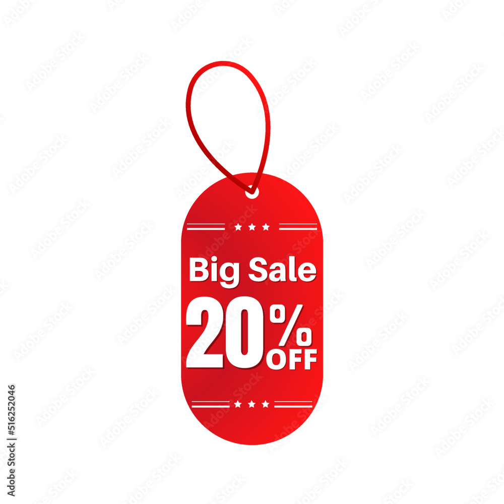 20% off, Big sale. Red Label Design in Vector illustration, super discount, Twenty 