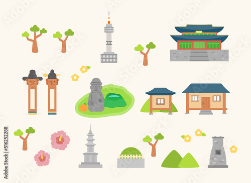 Korean traditional cultural property icon. Cute hand drawn design. flat design style vector illustration.