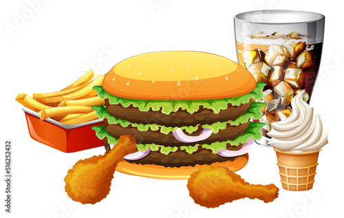 Fast food meal set on white background