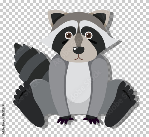 Cute raccoon in flat cartoon style