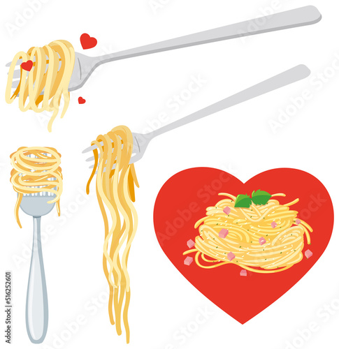 Spaghetti pasta and fork isolated