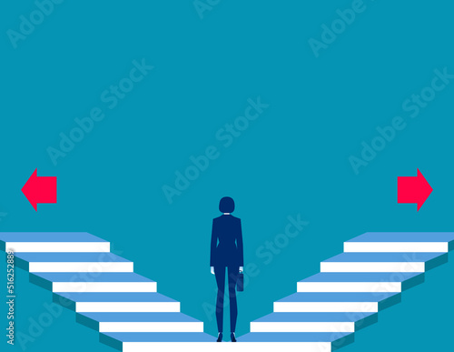 Business standing in the middle to go up. Business decision and choice vector illustration