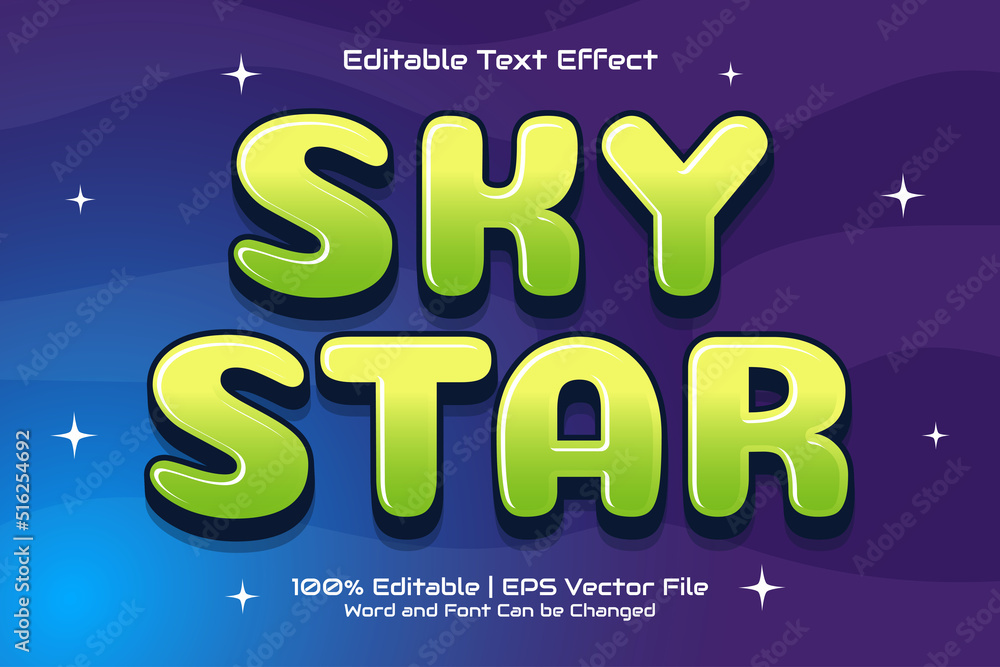 Editable text effect - Sky Star Flat Cartoon Game style