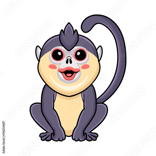 Cute little snub nosed monkey cartoon sitting