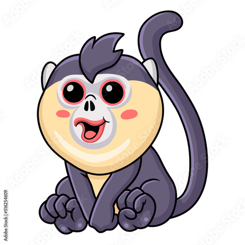 Cute little snub nosed monkey cartoon sitting
