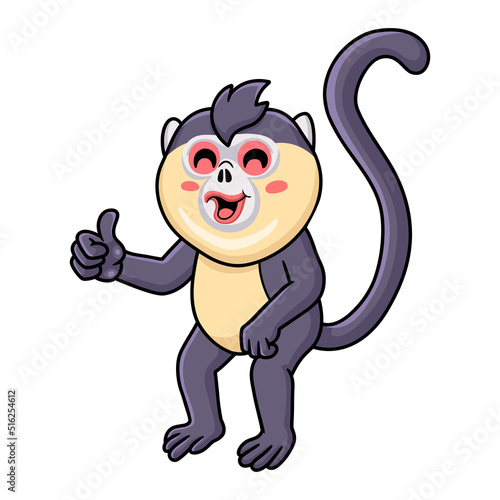 Cute little snub nosed monkey cartoon giving thumb up