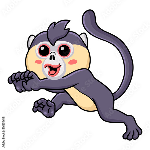 Cute little snub nosed monkey cartoon running