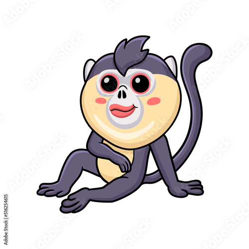 Cute little snub nosed monkey cartoon sitting